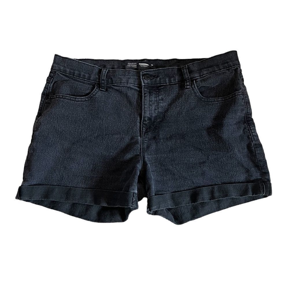 OLD NAVY Semi Fitted Stretch Black Cuffed Mid Rise Denim Jean Short 14